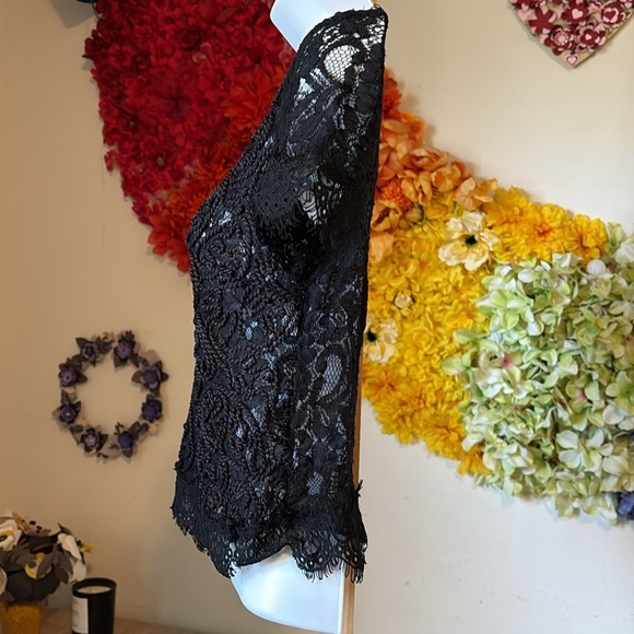 ZARA Floral Lace Black Short Sleeve Top - Picture 10 of 16